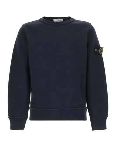 Stone Island Kids Mini Ribbed Neckline Sweatshirt For Boys In Black