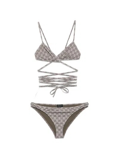 Gucci Gg Logo Triangle Bikini Set Adjustable In Gray