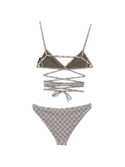 Gucci Gg Logo Triangle Bikini Set Adjustable In Gray