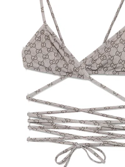 Gucci Gg Logo Triangle Bikini Set Adjustable In Gray