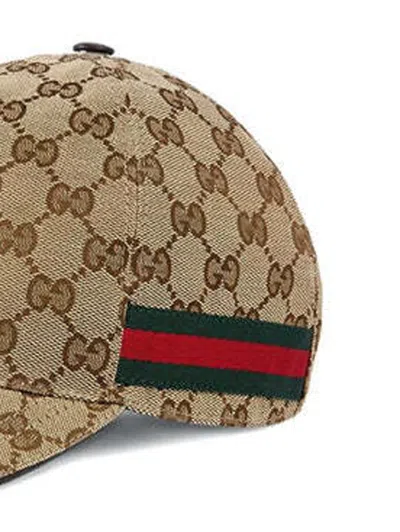 Gucci Men Beige Baseball Cap With Web Detail On The Side In Gg Canvas Man In Red