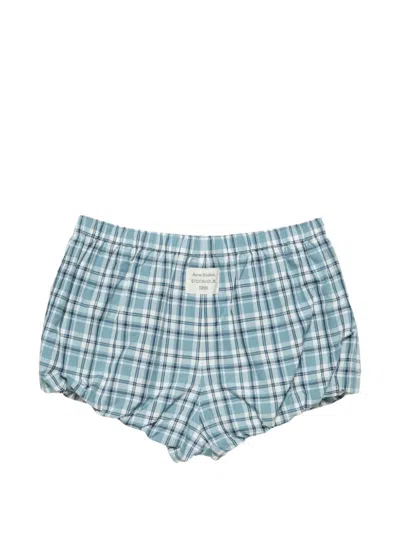 Acne Studios Organic Cotton Lounge Shorts Plaid Pattern In Blue
