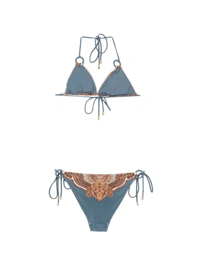 Zimmermann Floral Print Mini Drawstring Bikini Top In Multi
