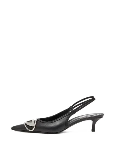 Diesel Venus Leather Slingback Pumps Kitten Heel In Black