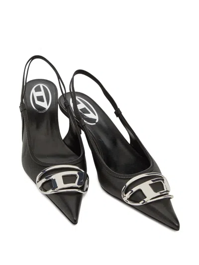 Diesel Venus Leather Slingback Pumps Kitten Heel In Black