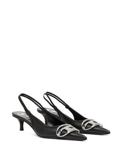 Diesel Venus Leather Slingback Pumps Kitten Heel In Black