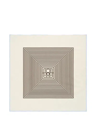 Totême Centered Monogram Silk Scarf Macadamia In Multi