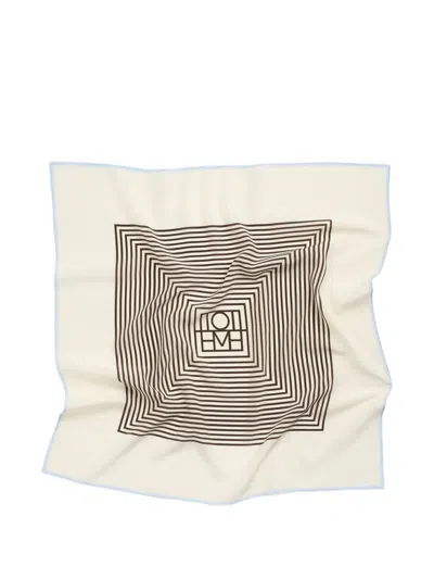Totême Centered Monogram Silk Scarf Macadamia In Multi