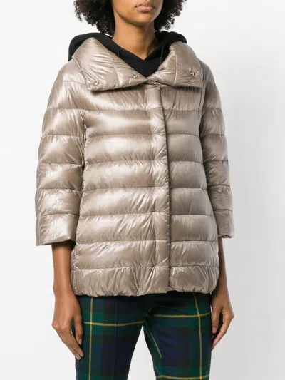 Herno Aminta Shiny Wide Collar Down Jacket In Neutral