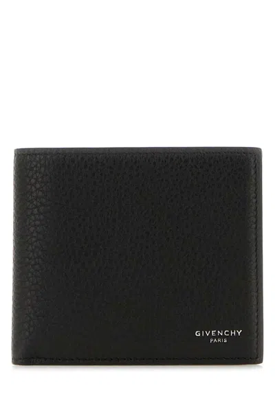 Givenchy Black Bi-fold Wallet With Logo Lettering On The Front In Grained Leather Man In Black