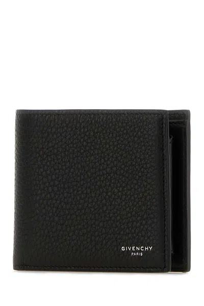Givenchy Black Bi-fold Wallet With Logo Lettering On The Front In Grained Leather Man In Black