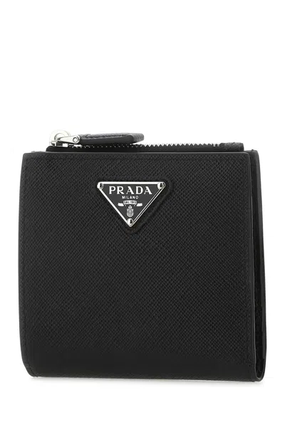 Prada Black Leather Wallet In Black