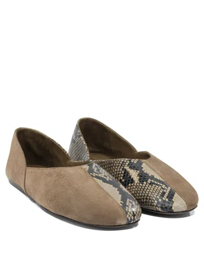 Khaite Jane Classic Suede And Python Print Ballet Flats In Brown