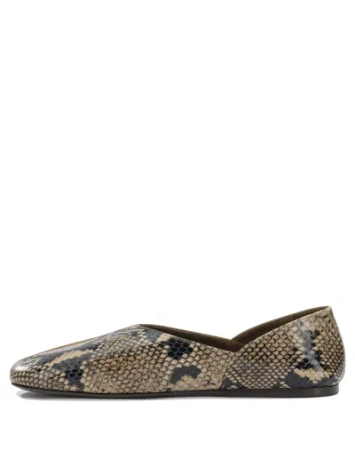 Khaite Jane Classic Suede And Python Print Ballet Flats In Brown