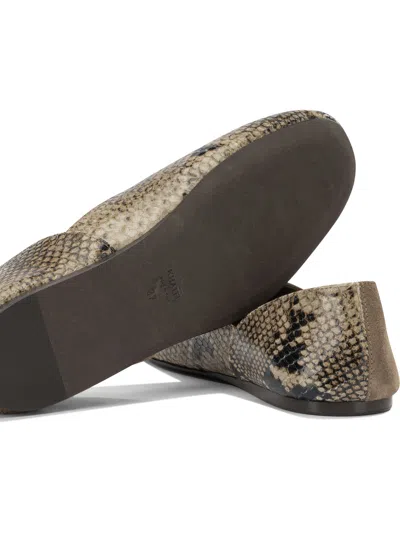 Khaite Jane Classic Suede And Python Print Ballet Flats In Brown