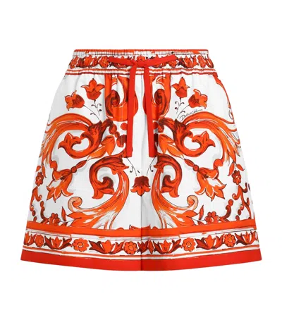 Dolce & Gabbana Shorts In Cotone Arancione Con Stampa Grafica Dolce E Gabbana In Orange