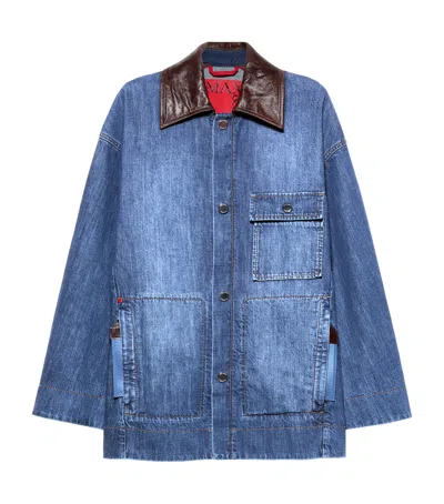 Max & Co . Denim Contrast Collar Jacket In Multi