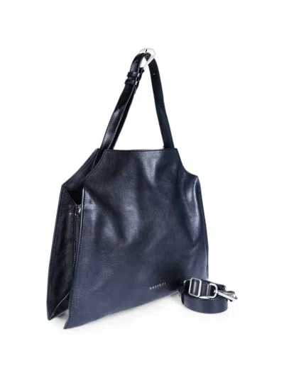 Orciani Trinity M Lagoon Smooth Leather Shoulder Bag In Blue