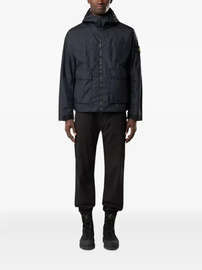 Stone Island Neutral Technical Fabric Sleeve Patch Jacket In Blue