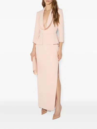 Elisabetta Franchi 경량 크레이프 및 새틴 패브릭 레드 카펫 드레스 In Multi