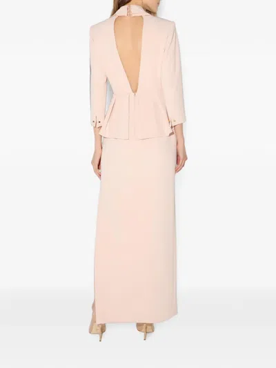 Elisabetta Franchi 경량 크레이프 및 새틴 패브릭 레드 카펫 드레스 In Multi
