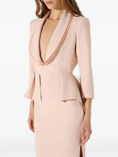 Elisabetta Franchi 경량 크레이프 및 새틴 패브릭 레드 카펫 드레스 In Multi