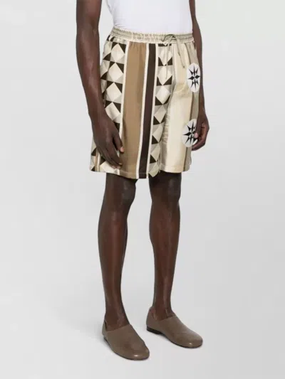 Loewe Silk Shorts Geometric Pattern Mid Length In Multi