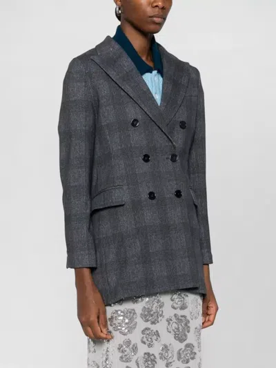 Circolo 1901 Double Breasted Cotton Blend Tailored Jacket In Gray