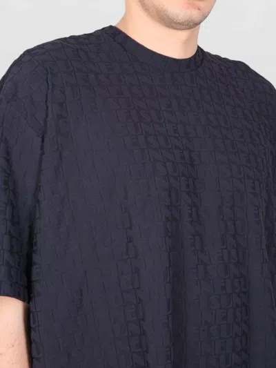 Sunnei Crewneck T-shirt With All Over Logo For Men In Blue