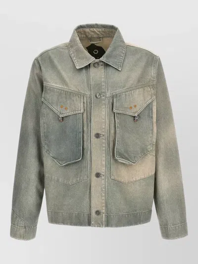 Objects Iv Life Denim Jacket Chest Pockets Long Sleeves Collar In Blue