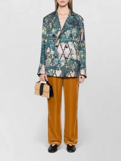 Pierre Louise Mascia Silk Jacket Geometric Pattern Peak Lapels In Multi