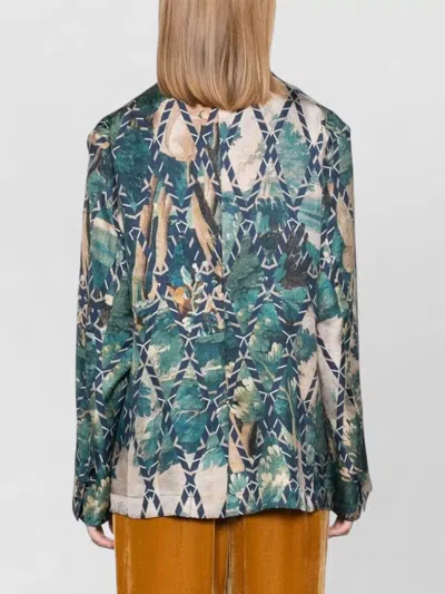 Pierre Louise Mascia Silk Jacket Geometric Pattern Peak Lapels In Multi