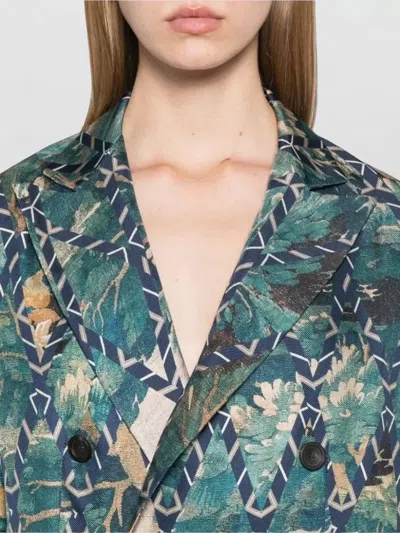 Pierre Louise Mascia Silk Jacket Geometric Pattern Peak Lapels In Multi