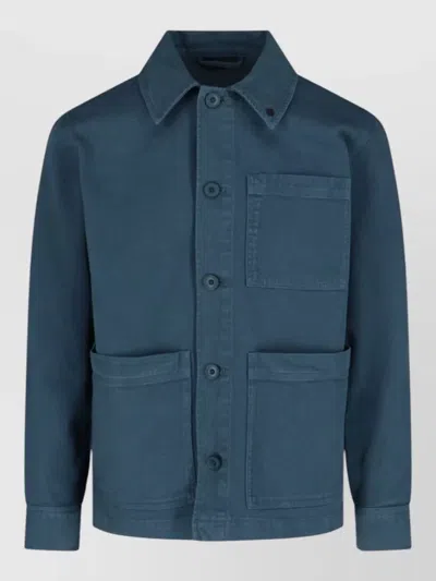 Closed Jacket Collared Design Chest And Front Pockets In Blue