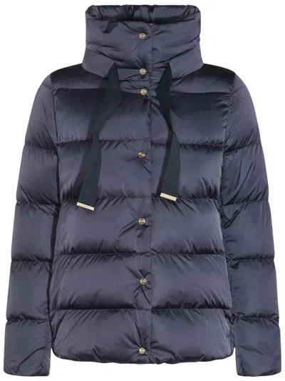 Herno Short Quilted Polyester Down Jacket With High Collar And Buttons In Blue