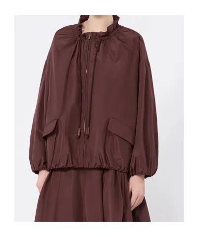 Max Mara Drawstring Ruffled Jacket In Burgundy