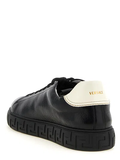 Versace Greca Leather Sneakers In Black