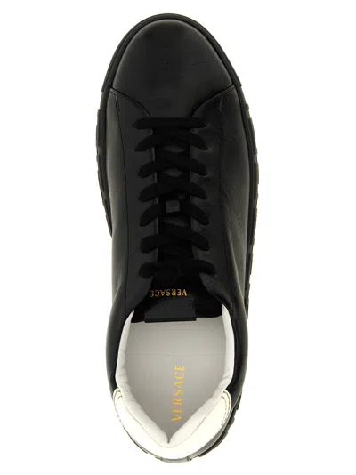 Versace Greca Leather Sneakers In Black