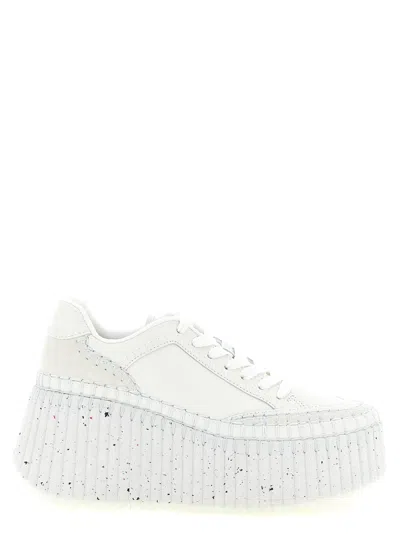 Chloé Nama Leather Platform Sneakers In White