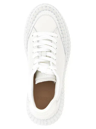 Chloé Nama Leather Platform Sneakers In White