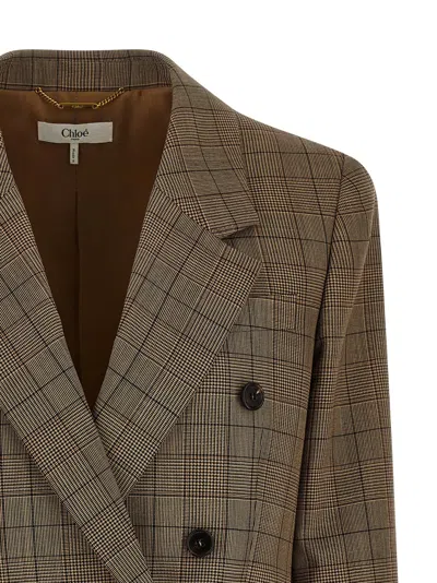 Chloé Check Double-breasted Blazer In Brown
