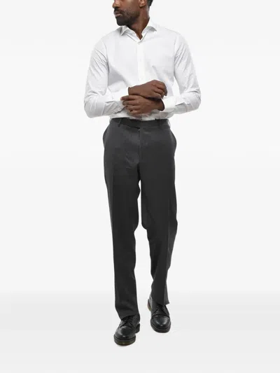Corneliani Flat-front Wool Trousers In 그레이