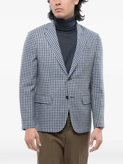 Corneliani Checked Single-breasted Blazer In Blue