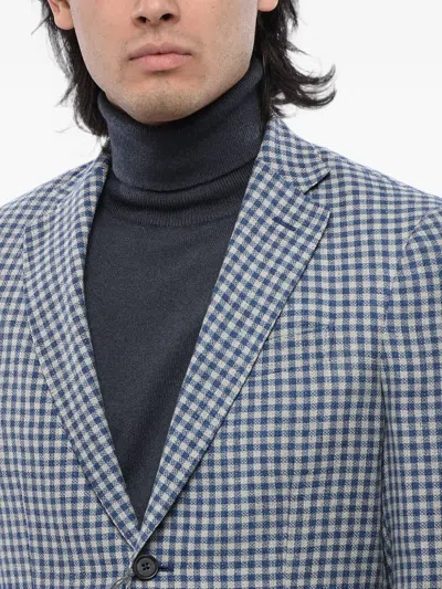 Corneliani Checked Single-breasted Blazer In Blue
