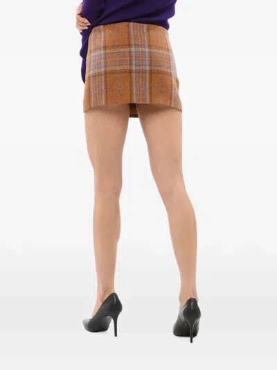 We11 Done Check-pattern A-line Mini Skirt In Brown
