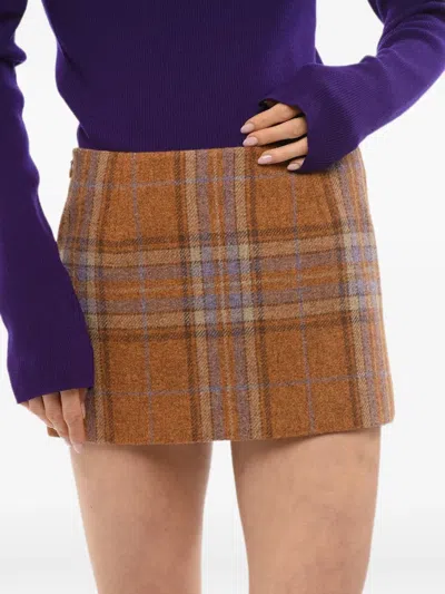 We11 Done Check-pattern A-line Mini Skirt In Brown