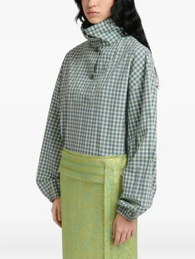 Marni 체크 드로스트링 셔츠 In Green