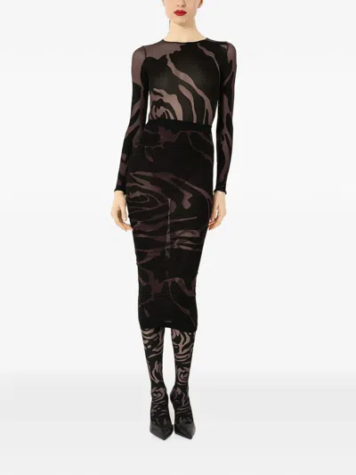 Wolford Rose-pattern Circular-knit Bodysuit In Brown