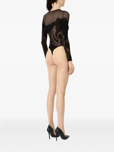 Wolford Rose-pattern Circular-knit Bodysuit In Brown