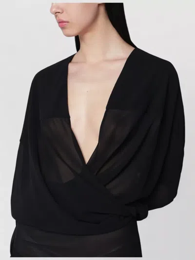 Entire Studios Deep V Neck Draped Sheer Long Dress In Black